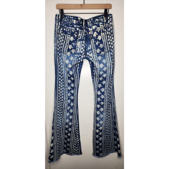 Free People Stripe Bali Flare Stretch Jean Women’s Blue Sz 27 Garage-Color Halo - Picture 3 of 10